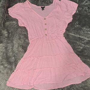 Light pink tiered dress boho summer feminine cotragecore simple ruffle dress LG